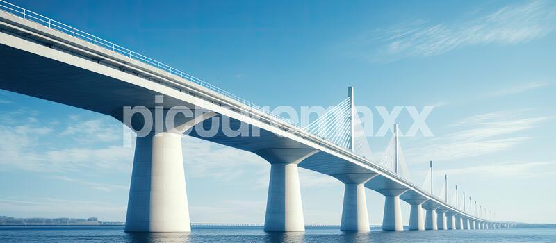 A photo of a bridge taken from a low angle with a blue sky in the background. represents civil engineering., 30.55 MB, <<>> MB1