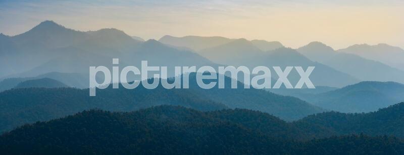 Amazing wild nature view of layer of mountain forest landscape with cloudy sky. Natural green scenery of cloud and mountain slopes background. Maehongson,Thailand. Panorama view., 150.63 MB, <<>> MB1