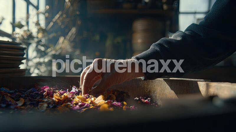 Closeup Of Hands Sorting Floral Compost Ingredients
