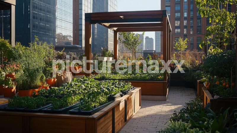 A small-scale urban farm growing fresh vegetables sustainably on a rooftop garden.