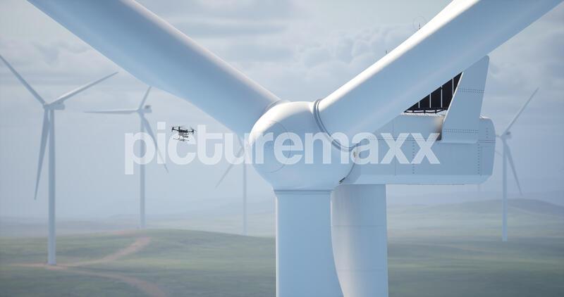 AERIAL Industrial drone flying near wind turbine, gathering video data for inspection and service