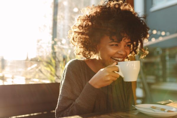 drinking coffee