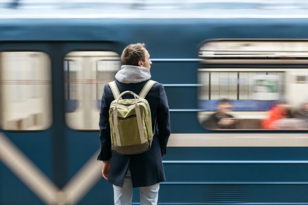 Passenger on a subway underground platform