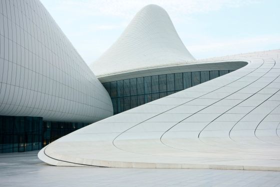 Architecture Photo of a detailed view of the Heydər Əliyev Merkezi in the Azerbaijani city of Baku