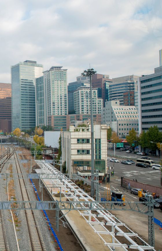 High-speed bullet trains at Seoul station in Seoul, South Korea.